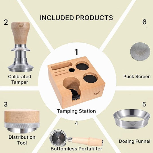 KNODOS 58.5mm Espresso Tamper Kit for Gaggia Classic Pro, Evo & E24 – 5-Piece Complete Barista Set
