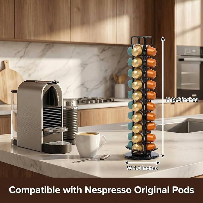 Coffee Pod Holder for Nespresso OriginalLine Capsules, Rotating Carousel Coffee Pods Holder Coffee Station Organizer Countertop Storage Rack -Black/40 Pods Capacity