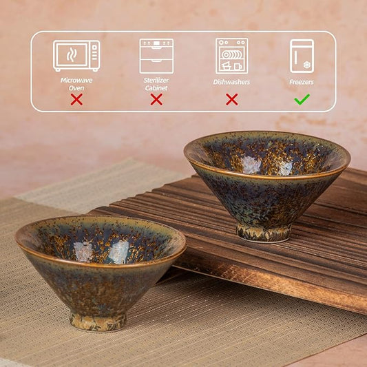 KAMMAK Ceramic Tea & Coffee Cups Set of 2 - Vintage Crystalline Glaze Espresso Mugs, 2.2oz Hand Painted for Afternoon Tea or Coffee, Birthday Gift for Women Men, Purple Medium Cup