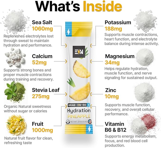 Engineered Nutrition Sugar-Free Electrolyte Powder Packets - Pineapple Flavor - Keto Hydration Packets w/Magnesium, Potassium & Sodium - Zero Calorie, Vegan, Non-GMO, Gluten-Free - 18 Single Servings