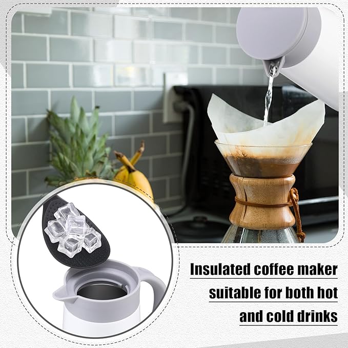 2 Pcs 27oz Thermal Coffee Carafe Stainless Steel Coffee Pot for Keeping Hot/cold Insulated Double Walled Vacuum Tea Pot with Press Button Drink Beverage Dispenser for Milk Tea(White)