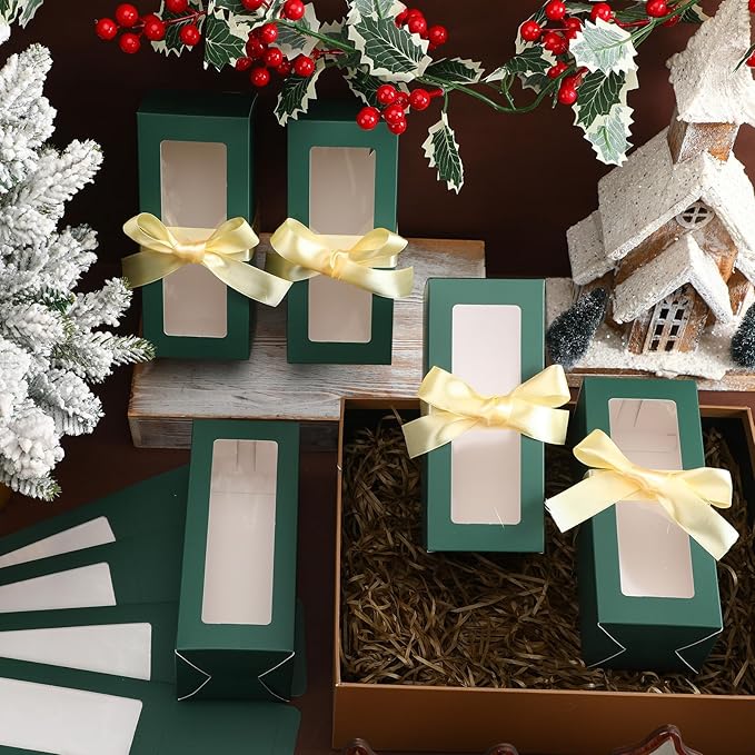 Honoson 24 Pcs Tumbler Gift Box with Ribbon for Sublimation Glass Exhibition Boxes Transparent for 12oz 16oz 20oz Drinking Cup Glasses Jars Mug Can Blanks(Green)