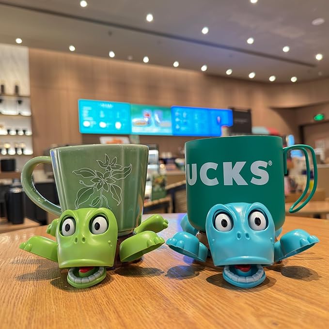 JOD® Turtle Cup Holder,Turtle Coaster with Funny Expression, 2 PCs Cup Holder with Liftable Limbs & Expressive Face for Turtles,Tortoise Lover Gag Gifts Home Decor(2pc-Light Green Blue)