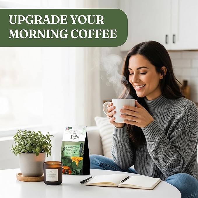 LYFE Organic Instant Mushroom Coffee, 40 Servings – Lion’s Mane, Chaga, Cordyceps & Turkey Tail | USA Grown Adaptogenic Blend for Energy, Focus & Wellness - Natural Superfood Coffee for Daily Vitality
