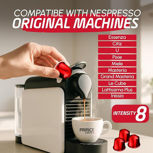 Prince Caffe Espresso Pods –Millennium Intensity 9, Medium-Dark Roast, The Espresso Coffee Pods Are Compatible with Nespresso Original Line Machines, 30 Count (3 x 10 Capsules) Premium Quality Coffee Capsules.
