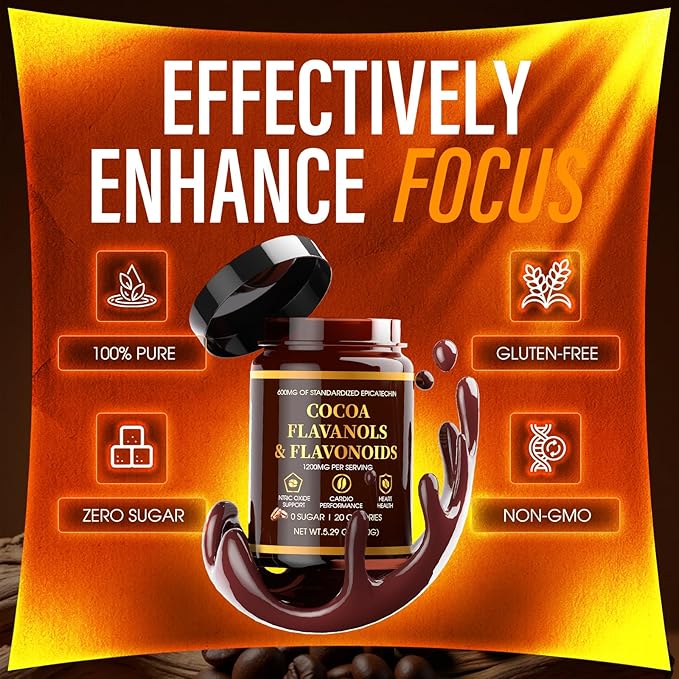 High Flavanol Cocoa Powder, 1200mg Cocoa Flavanols, Flavonoids & 600mg Epicatechin, Improve Circulation, Energy, Supports Heart Health & Brain Function (2, Gram, 300)