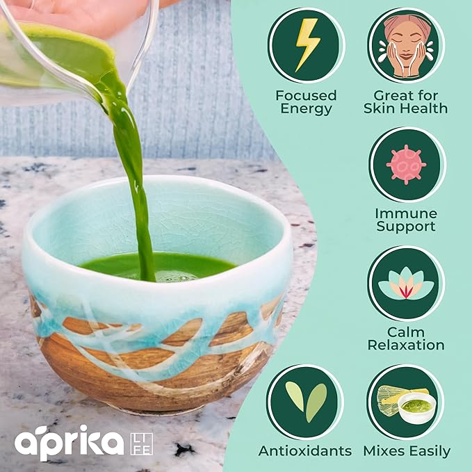 Authentic Japanese Ceremonial Grade Matcha Powder, First Harvest Organic Ceremonial Matcha Green Tea Powder – 1.1lb oz/ 500g – No Sugar Added Matcha Ceremonial - by AprikaLife