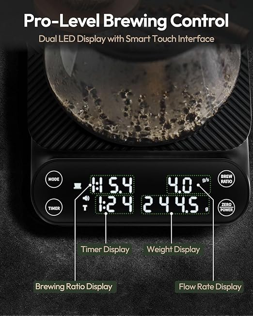 Maestri House S3 Coffee Scale with Timer, 3kg/0.1g Rechargeable Digital Scale, 3 Brew Modes, Adjustable Ratios & Flow Rate Display, Barista-Grade for Pour-Over, Espresso, French Press – Black