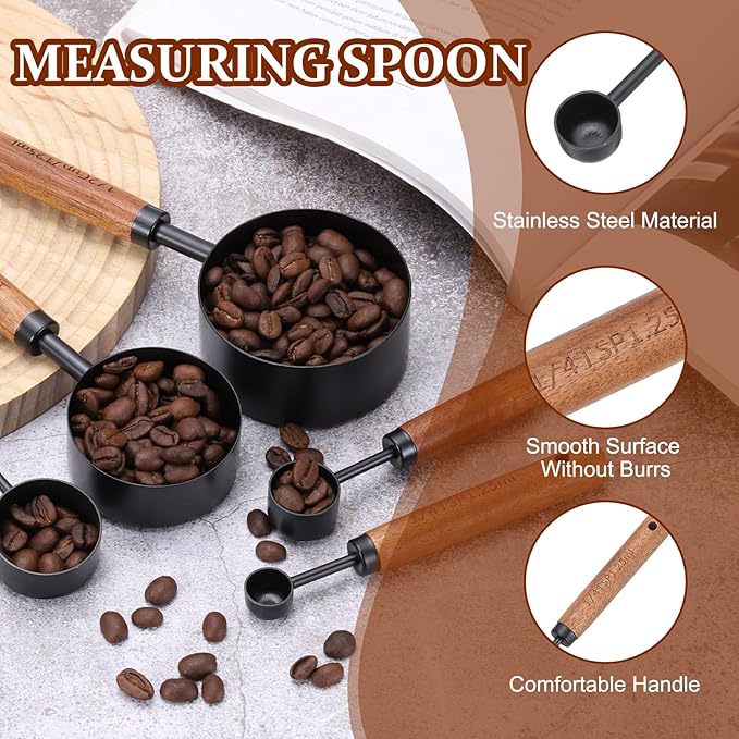uxcell Measuring Spoon, 1.25ml Stainless Steel Coffee Scoop Spoon with with Wood Handle for Ground Coffee Tea Sugar Cooking Baking, Black