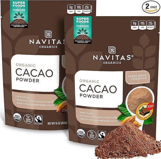 Navitas Organics Cacao Powder, 16 oz. Bags (Pack of 2) — Organic, Non-GMO, Fair Trade, Gluten-Free (19-002)