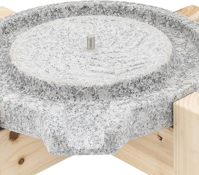 Stone Grain Mill w/Solid Wood Base Stone Grain Mill Grinder for Home - Handmade Traditional Countertop Mill Disc Grainer Mill Hand Crank Food Natural Disk Grinder for flour Spiced Barley Soy Tortillas
