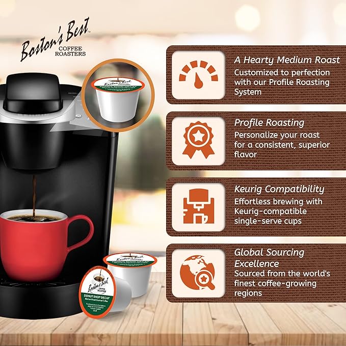 Boston’s Best - Hearty Donut Shop Decaf Medium Roast Coffee, Delicious Gourmet Compatible with Keurig Coffee Maker - 144 Count (Pack of 1)