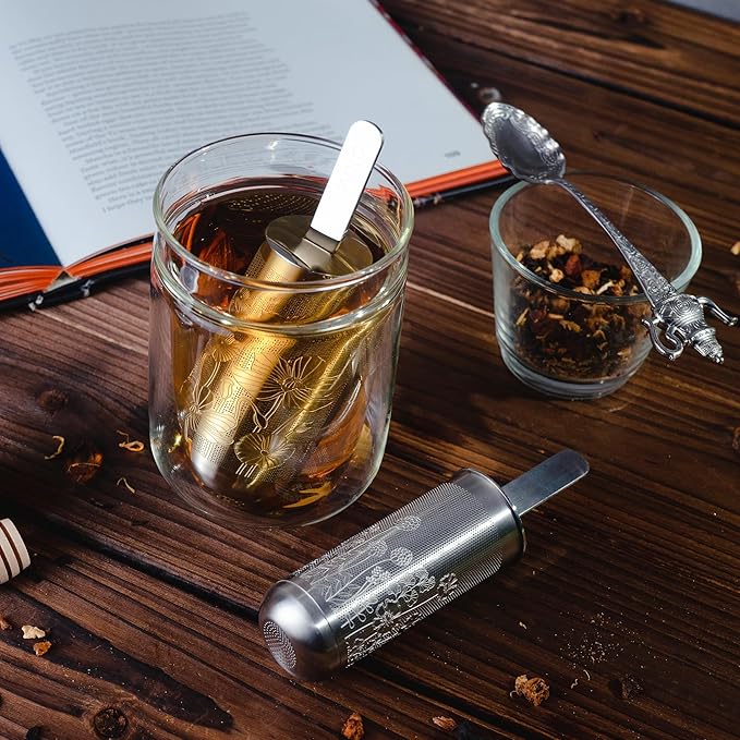 Tea Infuser Spoon For Loose Leaf Tea Stainless Steel Tea Diffuser Long-Handle Tea Filter Easy to Carry Tea Strainer (Gold)