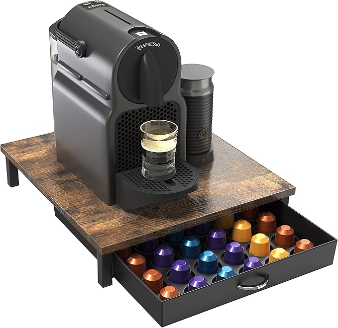 Deco Brothers Wooden Coffee Pod Drawer Compatible with 42 Nespresso Original Line Capsules, Rustic Brown