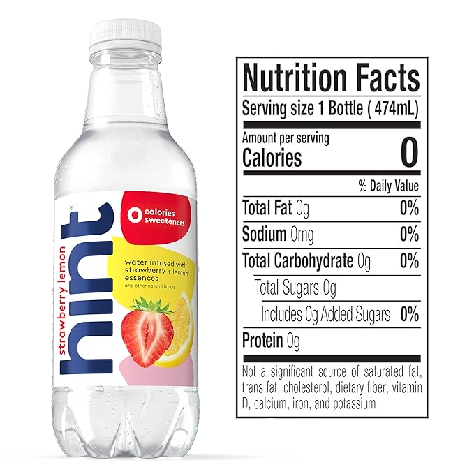 Hint Fruit-Infused Bottled Water, Strawberry Lemon - Sugar Free Flavored Water with Zero Calories, Natural Fruit Essences, and No Artificial Sweeteners - 16 Fl Oz (Pack of 12)