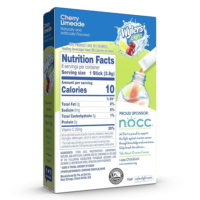 Wyler's Light Cherry Limeade Singles To Go Drink Mix Cherry Limeade, 8 Count (Pack of 12)