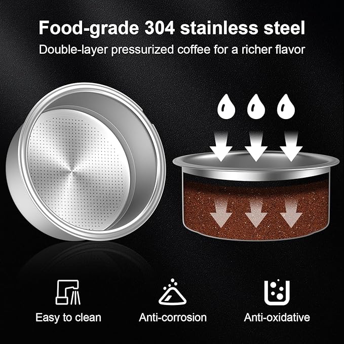 51mm Portafilter Basket Double Layer Pressurized Filter Basket Stainless Steel Coffee Portafilter Basket Espresso Filter Basket