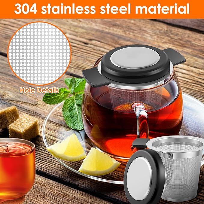 4 Pcs Tea Strainers for Loose Tea Stainless Steel Tea Steeper Large Capacity Tea Infuser Fine Mesh Tea Diffuser with Silicone Lid and Heat Proof Double Handles for Teapots Cups Mugs