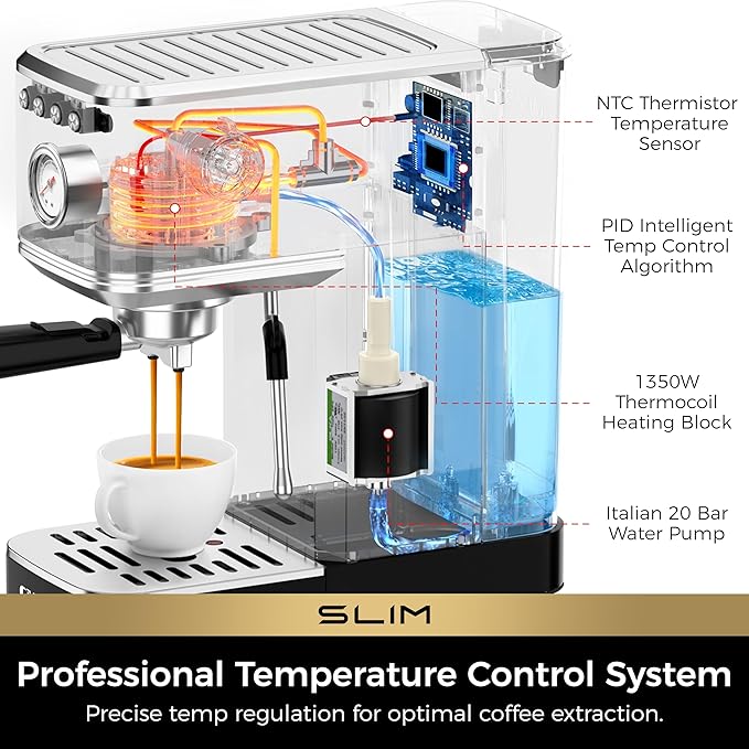 CHULUX Slim Espresso Machine with Milk Frother, 20 Bar Professional Italian Pump Espresso Coffee Machine for Home Cappuccino & Latte Maker, Stainless Steel, Black