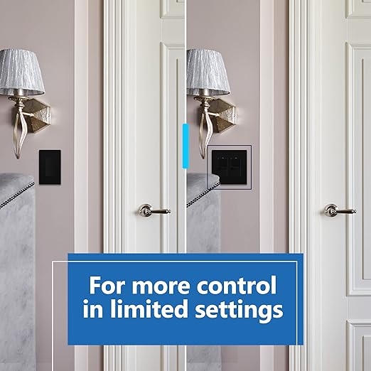 LIDER Matte Finish Lighted Double Switch with Screwless Wall Plate, Combination Frameless Decorator Switch with Locator Light, Ground Terminal Single Pole, 15A 120V, UL Listed, Black, 2 Pack