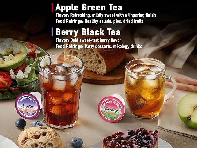 Cozy Up Iced Sweet Fruit Tea Variety Pack, 36 Count - Compatible with Keurig Brewers, Includes Berry Paradise, Peach, Passion, Lemon, Peach Oolong & Apple Green Tea - Single Serve Pods for Brew Over Ice