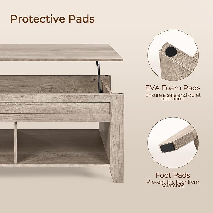 Yaheetech Lift Top Coffee Table with Hidden Storage Compartment & Lower Shelf, Lift Tabletop Farmhouse Table for Living Room Office Reception, 47.5in L, Gray