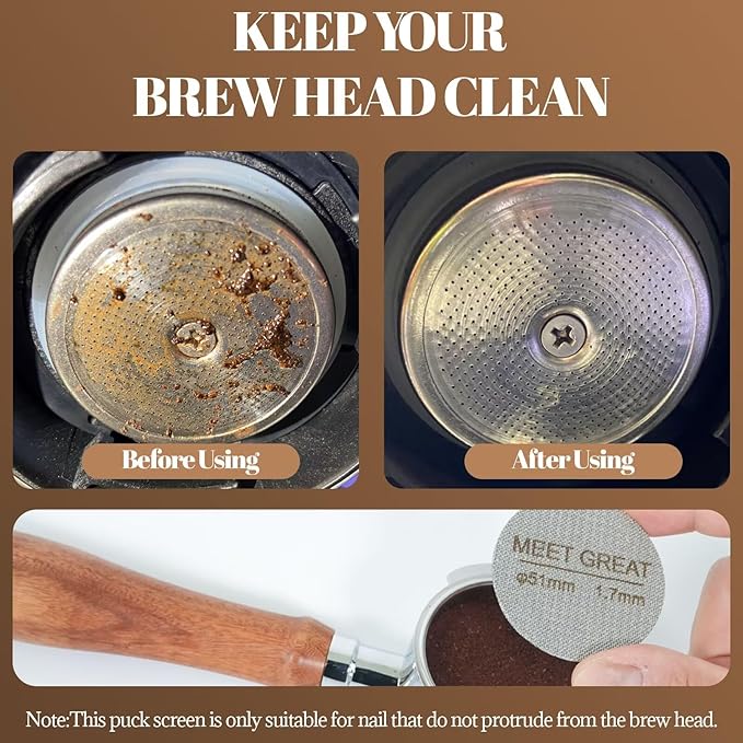 Meet Great- 2 Packs 51mm Espresso Puck Screen, 1.7mm Thickness 150μm 316L Stainless Steel, Upgraded Reusable Coffee Filter Screen for 51mm Breville Portafilter Filter Basket