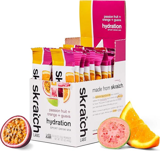 Skratch Labs Hydration Sports Drink Mix Packets – Real‑Fruit Electrolyte Powder for Fast Hydration & Endurance | Passion Fruit Orange Guava | 20 Pack | Vegan, Non‑GMO, Clean Ingredients