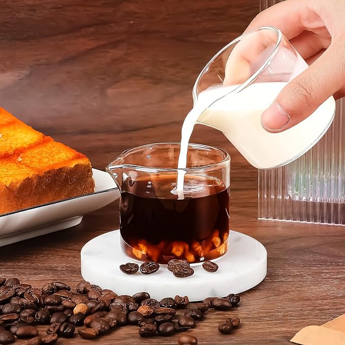 Suclain 8 Pcs 4 oz Glass Creamer Pitcher Transparent Milk Pourer Mini Milk Pitcher Small Glass Pitchers Mini Carafe Coffee Mug Coffee Pot Creamer Pitchers for Tea Syrup(No Handle Style)