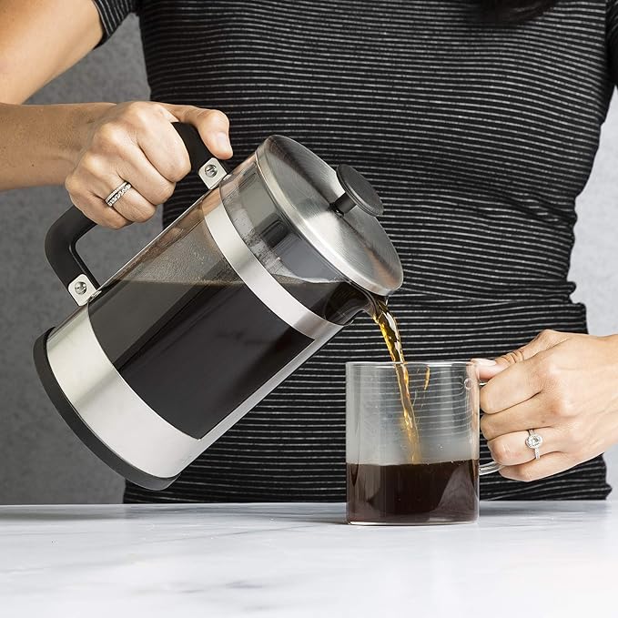 2-in-1 Coffee Maker, Make French Press Coffee and Cold Brew Coffee in One Coffee Maker, Comfort Grip Handle, Durable Glass Carafe, Perfect 6 Cup Size