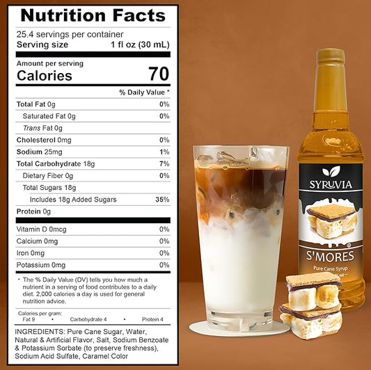 Syruvia Coffee Syrup, S'mores Flavored Syrup for Drinks, Lattes, and Desserts – 25.4 fl oz, With Pump