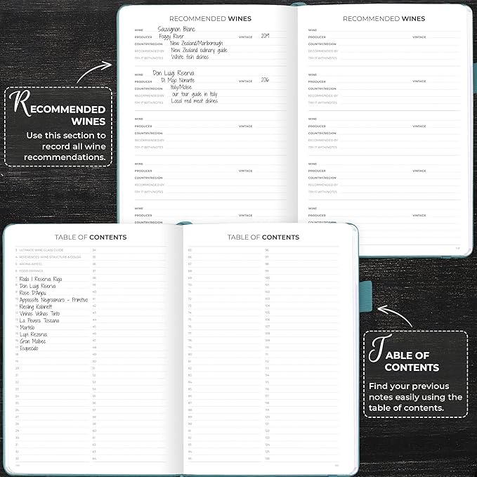 Clever Fox Wine Journal for Wine Tasting – Guided Diary & Log Book with Tasting Instructions, Aroma Wheel, Food Pairing & Glass Guide – 132 Entries, Hardcover, A5 Size (Aquamarine)