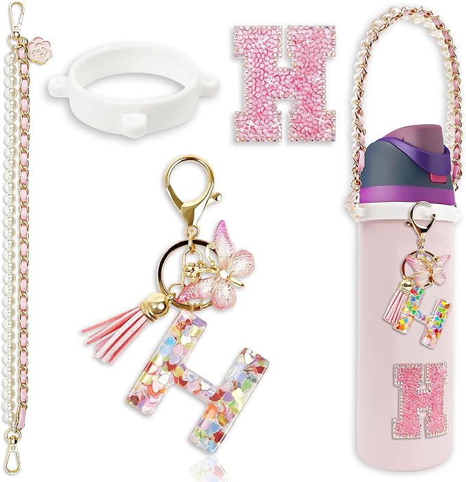 Letter Handle Strap Accessories with Cute Initial Charm Compatible with Owala Water Bottle 24oz 32oz 40oz Owala Kids