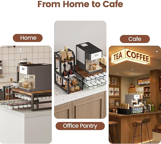 Homeiju Coffee Pod Holder Drawer for K-Cup,2-Tier Nespresso Pods Holder, K Cup Holder Holds 60 K-Cups & 10 Syrup Bottles, Sliding Storage Drawer and Countertop Storage