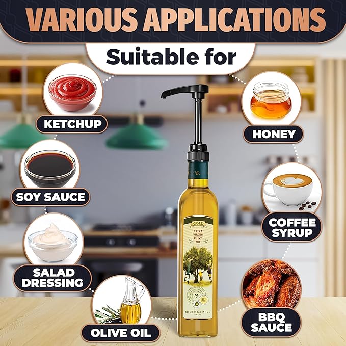 8 Pcs Pumps for Syrup Bottles Black - Coffee Syrup Pump Dispenser Set, 750ml Bottles with Food-Grade Plastic Adjustable Tube, 10ml per Pump - Easy Cleaning, Lockable Mechanism | for Syrups & Sauces