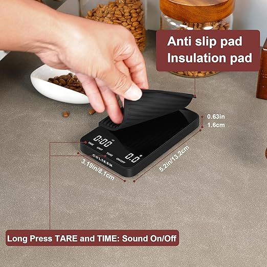 Coffee Espresso Scale with Timer, Kitchen Food Digital Matcha Scale, Rechargeable, Glass Mirror Design, for Barista, 0.3-2000g/0.1g