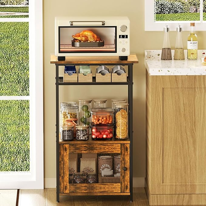 X-cosrack 3 Tier Kitchen Cart with Storage, Microwave Carts with Adjustable Feet, 3-Tier Coffee Cart Station，Kitchen Storage Rack for Entryway, Living Room