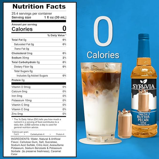 Syruvia Sugar Free Coffee Syrup, Butter Pecan Flavored Syrup for Drinks, Lattes, and Desserts – 25.4 fl oz, With Pump