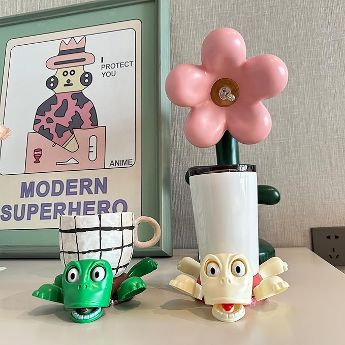 JOD® Turtle Coaster, 3D Printed Funny Tea Coasters with Interactive Expression, Turtle Cup Holder 2 PCs Cup Holder with Liftable Limbs & Expressive Face Tortoise Lover Gag Gifts(2pc-Green Pink)
