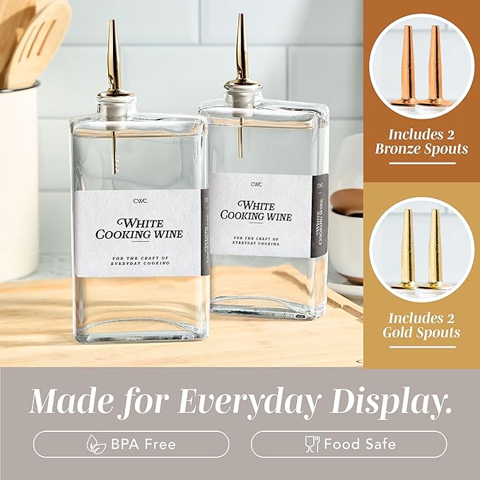 COOK WITH COLOR Olive Oil Dispenser Bottle - 2 Pk Glass Oil Dispenser for Kitchen - Condiment, Coffee Syrup & Vinegar Dispenser, Olive Oil Cruet, Includes 4 Auto Pourer Spouts