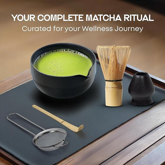 Matcha Whisk Set, 5 Pcs Matcha Set Kit Includes 15 OZ Ceramic Matcha Bowl, Bamboo Whisk, Holder, Sifter & Scoop, Tea Gift for Women Men Girl Friend, Christmas, Birthday, Halloween, Matcha Tea Ceremony