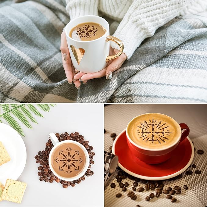 Konsait Cookie Template Stencil, 20 Pack Mandala Stencils for Coffee Cake Decorations, Reusable Template Stencils for Foam Barista Oatmeal Hot Chocolate Party Decoration Supplies Dot Painting Crafts