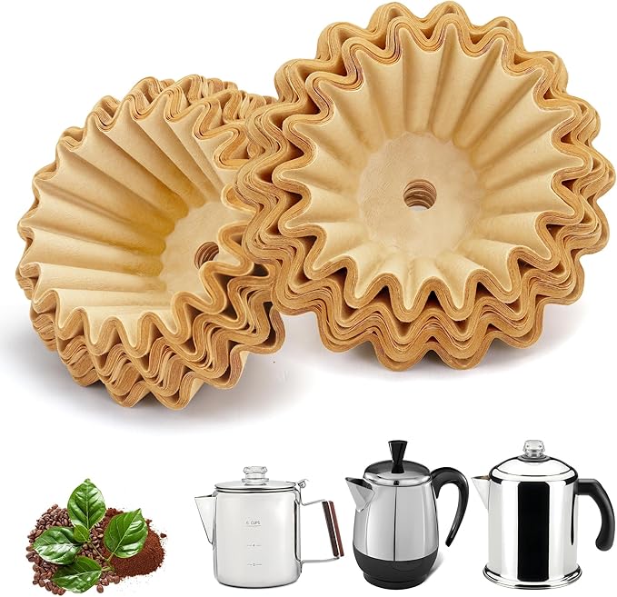 Coffee Filters Compatible with Farberware Coffee Percolator, 150 Pcs Perforated Unbleached Filter Paper for Farberware 4Cup, Coletti 6Cup, Elite Gourmet 6 Cup