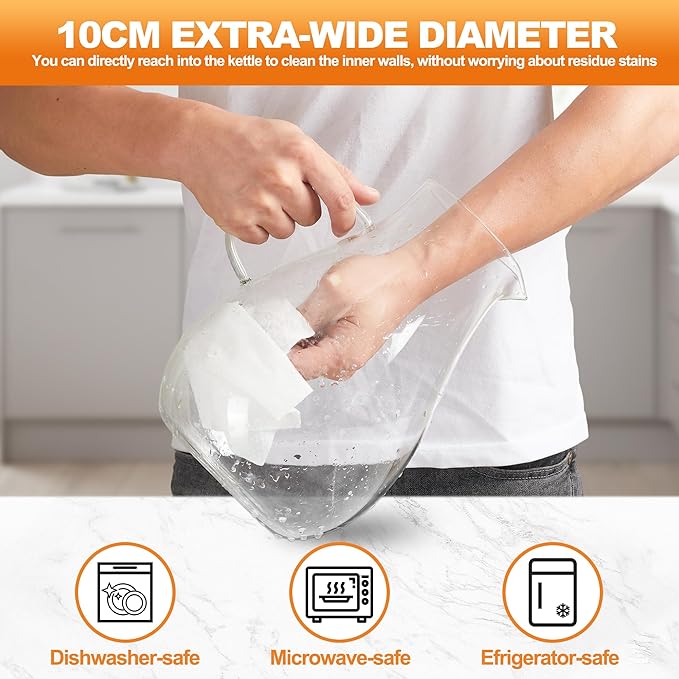 1 Gallon Glass Pitcher with Lid and Handle, Hot & Cold Water Jug, Extra-Wide Mouth Beverage Carafe for Juice, Iced Tea & Drinks