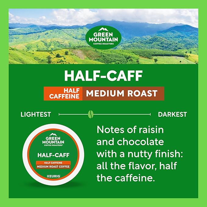 Green Mountain Coffee Roasters Half Caff, Keurig Single Serve K-Cup Pods, Medium Roast Coffee, 60 Count, (6 Packs of 10)