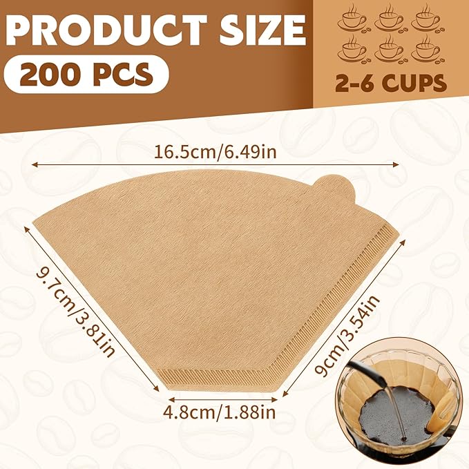 DTFMZOV 200 Count Coffee Filters #2, Disposable Coffee Filters, U Shape Natural Unbleached Coffee Paper Filter for Pour Over and Drip Coffee Maker, Suitable for Home Coffee Shop (2-6 Cup)