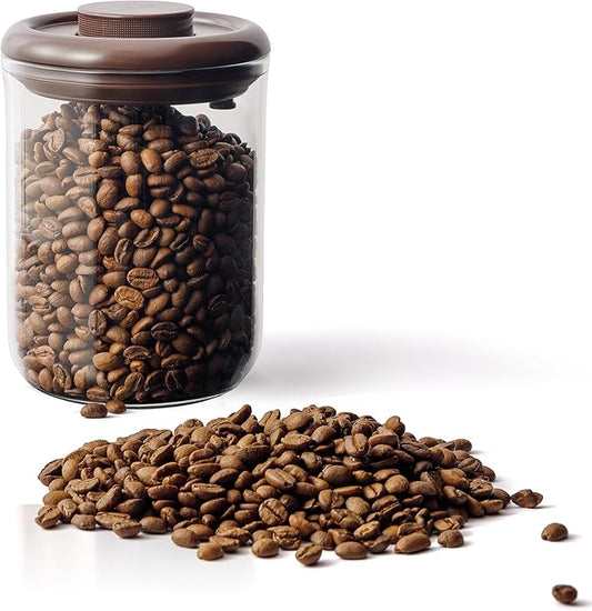 Clear Glass Coffee Canister 11OZ with CO₂ Valve - Airtight Container for Freshness, Storage for Coffee Beans, Grounds, Tea, Cereal & Dry Food, Kitchen Countertop Jar