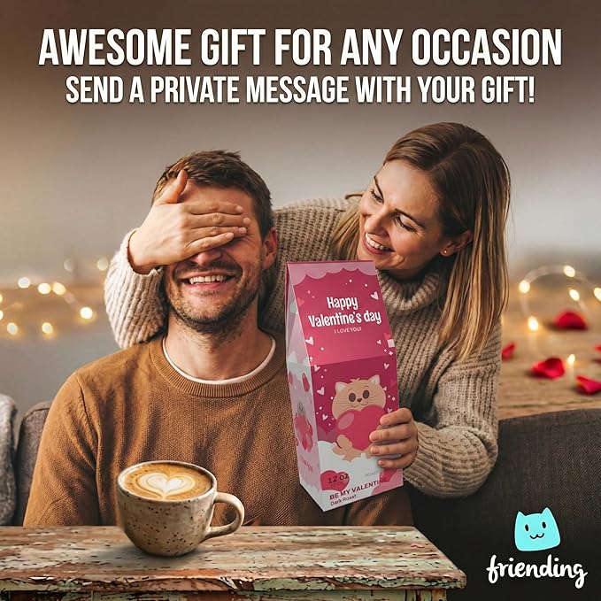 Be My Valentine – Friending 12 oz Whole Bean Coffee, Medium Roast – Small Batch Roasted Premium Arabica Beans, Brazilian Single Origin – Made in USA – Coffee Gift with Private QR Love Message