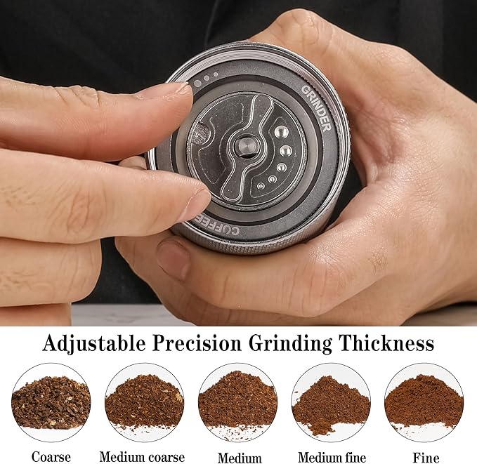 Manual Coffee Grinder with Stainless Steel Burr, Portable Coffee Grinder for for Espresso, Travel, Camping and Office (Silver)