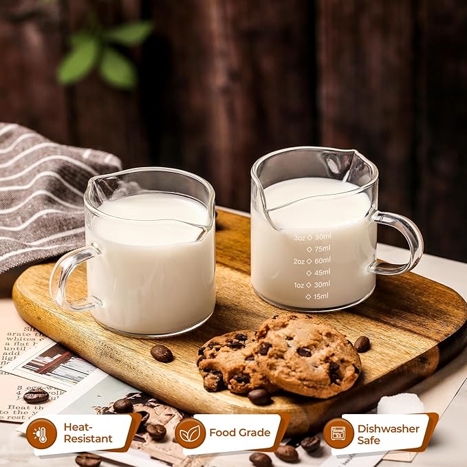 Espresso Cups Set of 2, 4 Oz Espresso Shot Glass with Handle Double Spout Measuring Cups with Scale Clear Glass Milk Cup Coffee Accessories Great for Making Coffee Desserts Salad Dressing